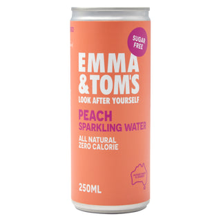 Emma & Tom's peach sparkling water can